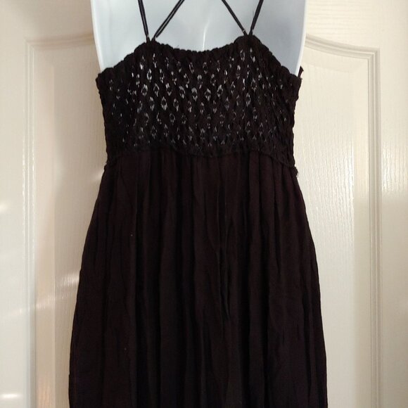 Free People Adella Maxi Slip Dress S Black Boho Crochet Lace Ruffle Tiered S - Picture 12 of 16